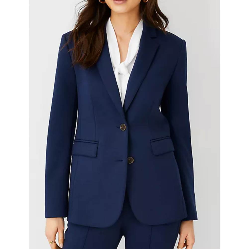 ANN TAYLOR PURE SAPPHIRE PETITE NOTCHED TWO BUTTON DOUBLE KNIT BLAZER JACKET 14P